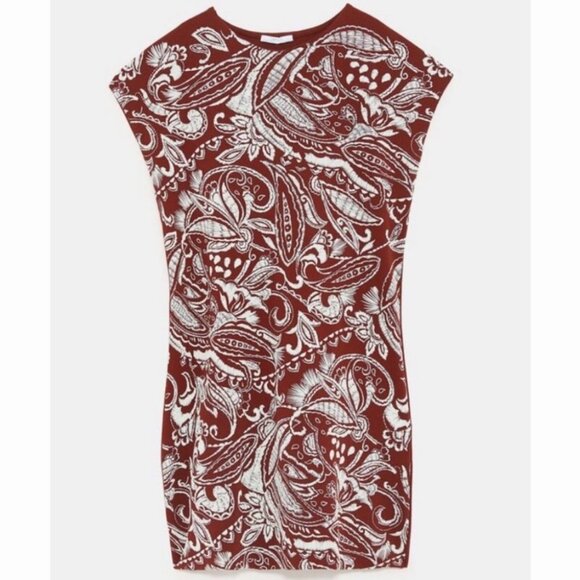 Zara Red Brown White Bohemian‎ Embroidered Shift Dress Size Small Short Boho S - Picture 4 of 9